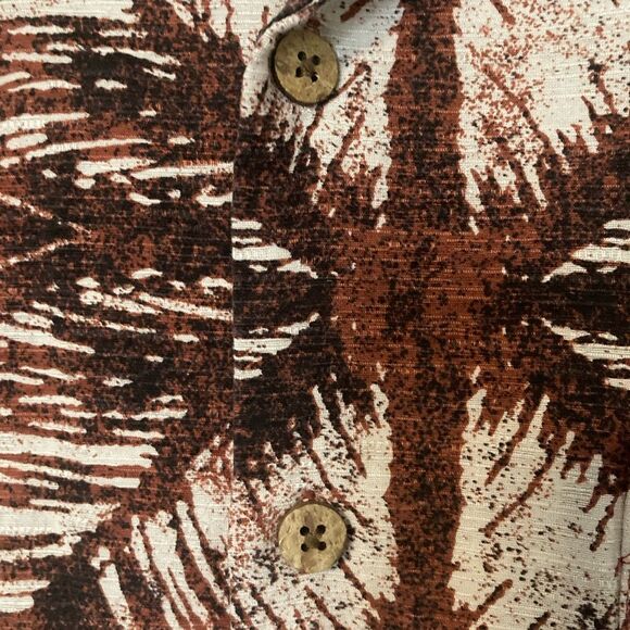 Men’s Caribbean Pure Silk Brown White Leaf Patterned Tropical Size XL - Picture 5 of 7